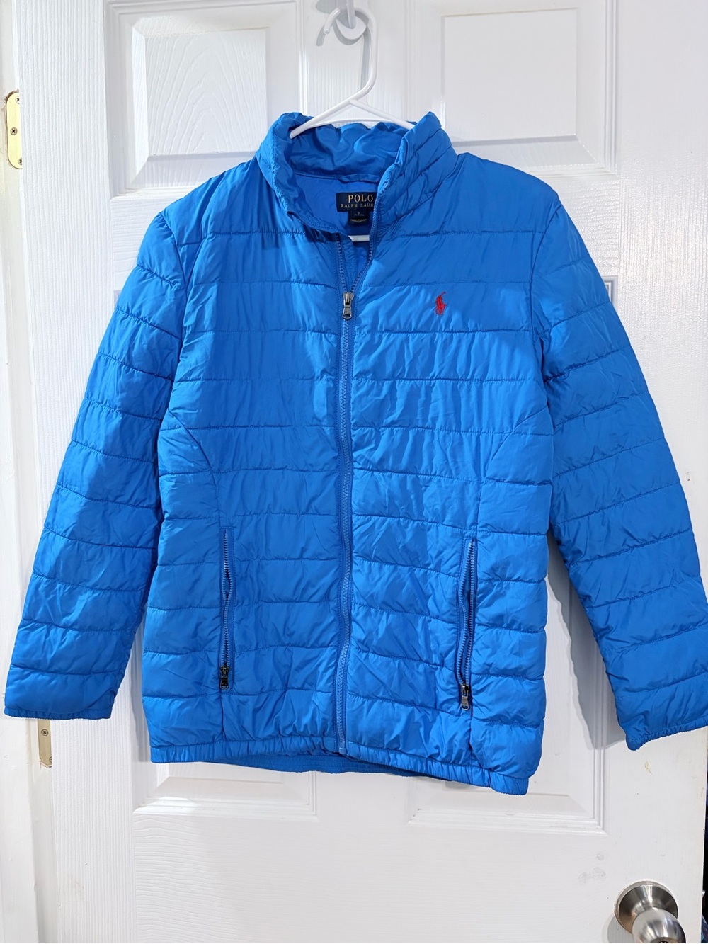 Polo Ralph Lauren Boys L 14-16 Blue Quilted Puffer Jacket Red Pony